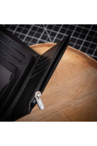 Czarny Bardzo Cienki Portfel Slim Wallet na Karty i Bilon Skóra Licowa BV717 