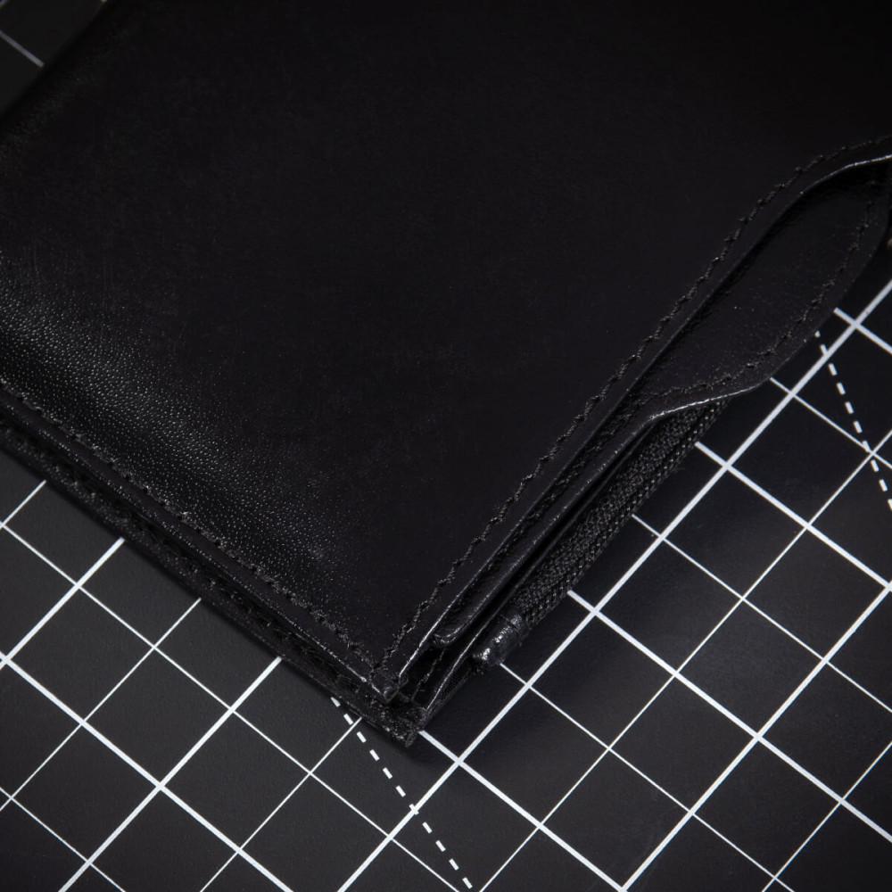 Czarny Bardzo Cienki Portfel Slim Wallet na Karty i Bilon Skóra Licowa BV717 
