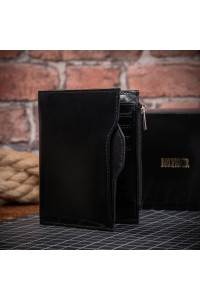 Czarny Bardzo Cienki Portfel Slim Wallet na Karty i Bilon Skóra Licowa BV717 