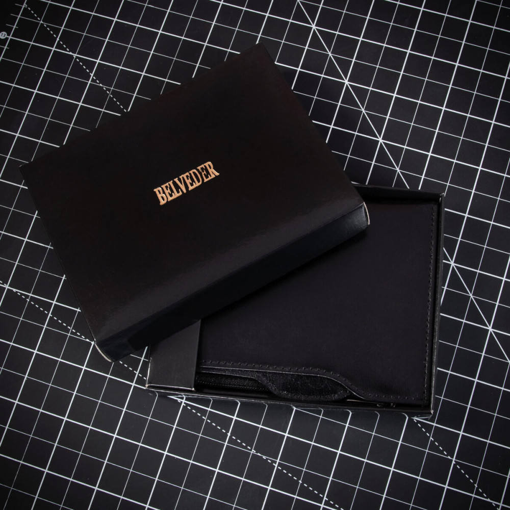 Czarny Bardzo Cienki Portfel Slim Wallet na Karty i Bilon Skóra Licowa BV717 