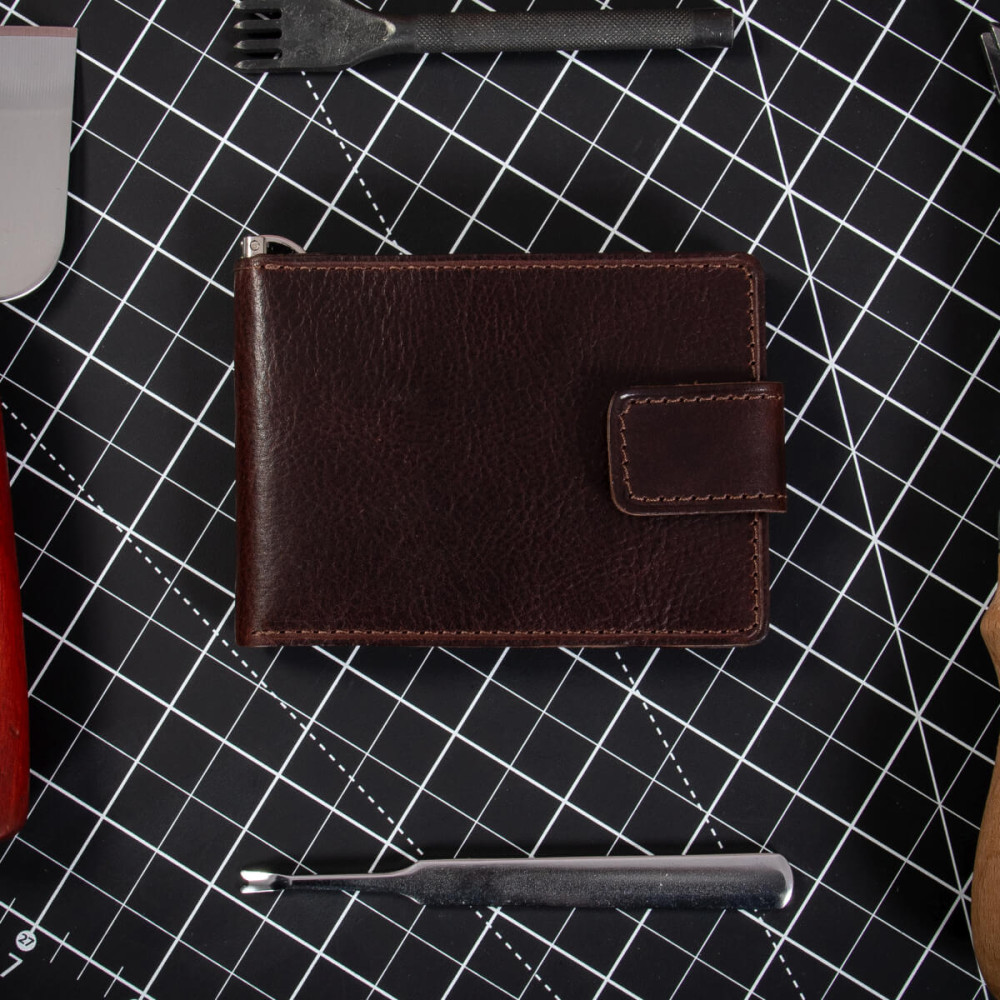 Czekoladowy Brąz Mały Portfel z Klipsem na Banknoty Karty Belveder BW48 