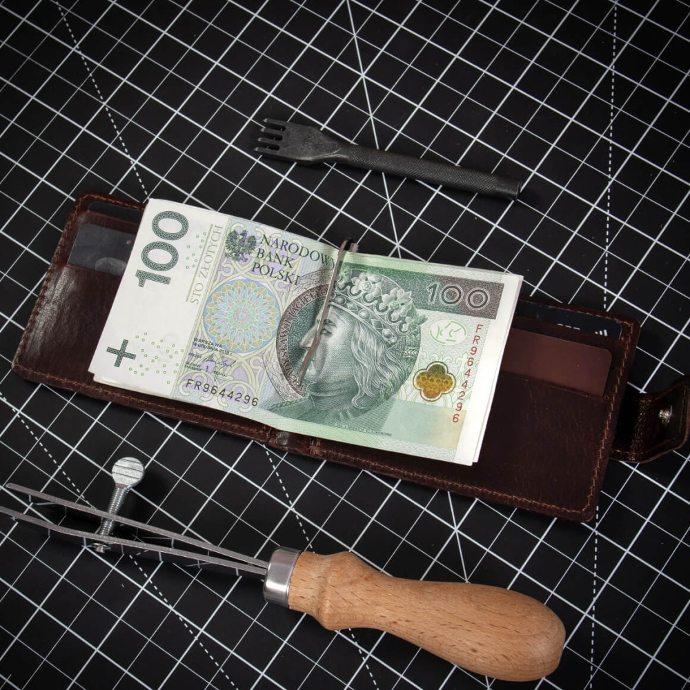 Czekoladowy Brąz Mały Portfel z Klipsem na Banknoty Karty Belveder BW48 