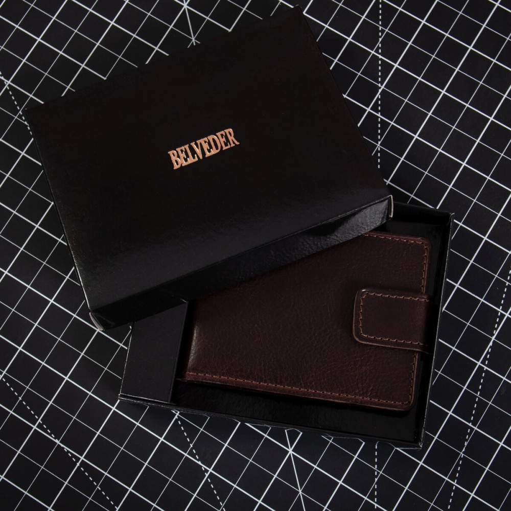 Czekoladowy Brąz Mały Portfel z Klipsem na Banknoty Karty Belveder BW48 