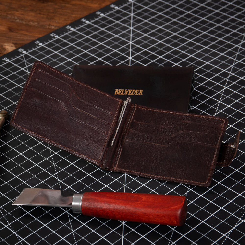 Czekoladowy Brąz Mały Portfel z Klipsem na Banknoty Karty Belveder BW48 