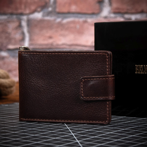 Czekoladowy Brąz Mały Portfel z Klipsem na Banknoty Karty Belveder BW48 