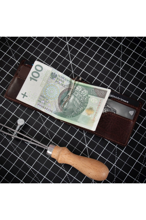 Ciemny Brąz Mały Portfel z Klipsem na Banknoty Karty Skóra Belveder BW58 