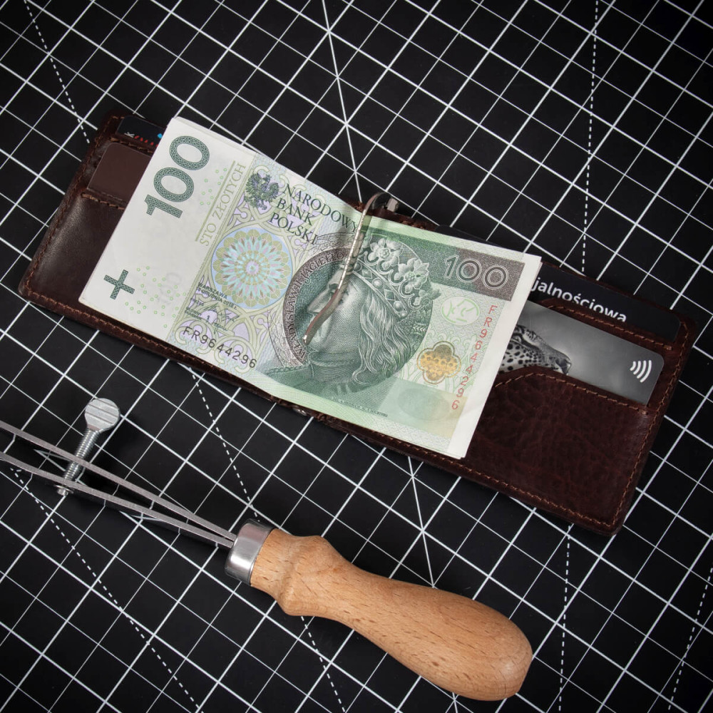 Ciemny Brąz Mały Portfel z Klipsem na Banknoty Karty Skóra Belveder BW58 