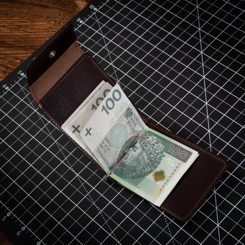 Brązowy Mały Portfel i Portmonetka z Klipsem na Banknoty Belveder BW68 
