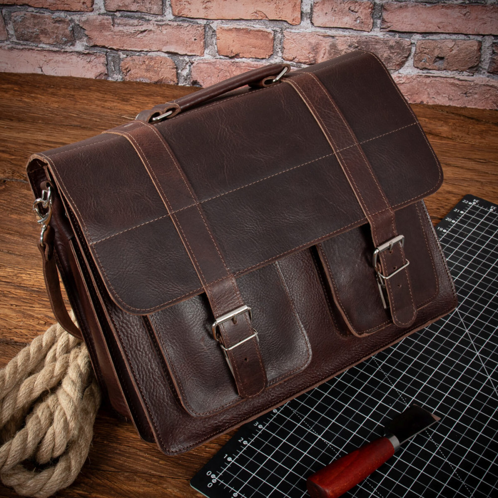 Ciemny Brąz Torba do Pracy Skóra Juchtowa Vintage Belveder BR51 