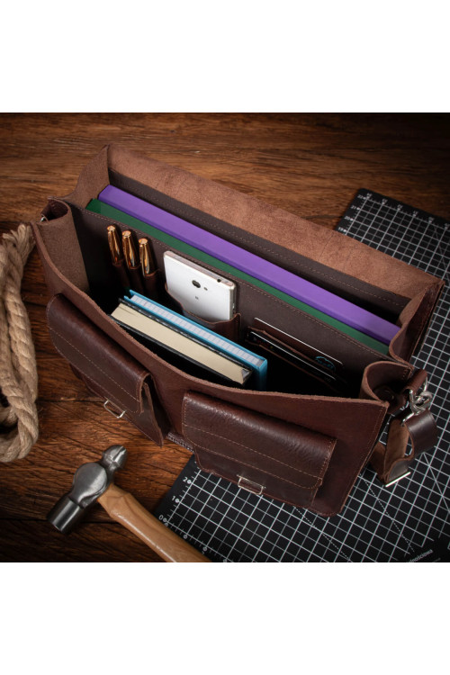 Ciemny Brąz Torba do Pracy Skóra Juchtowa Vintage Belveder BR51