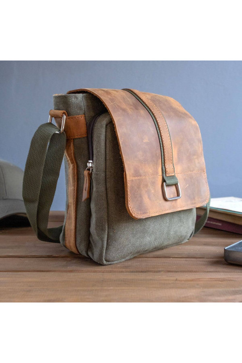 Koniakowa Torba Męska Mała Raportówka Skóra i Płótno Belveder BV15C