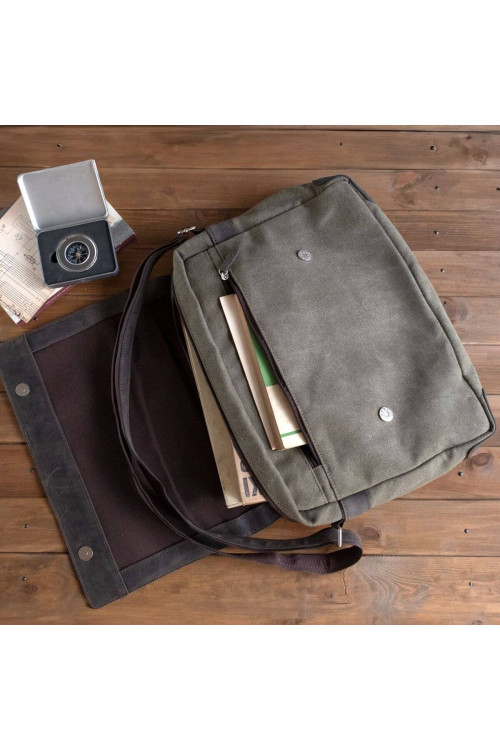 Brązowo Zielona Torba Studencka Skórzano Płócienna Belveder BV17C