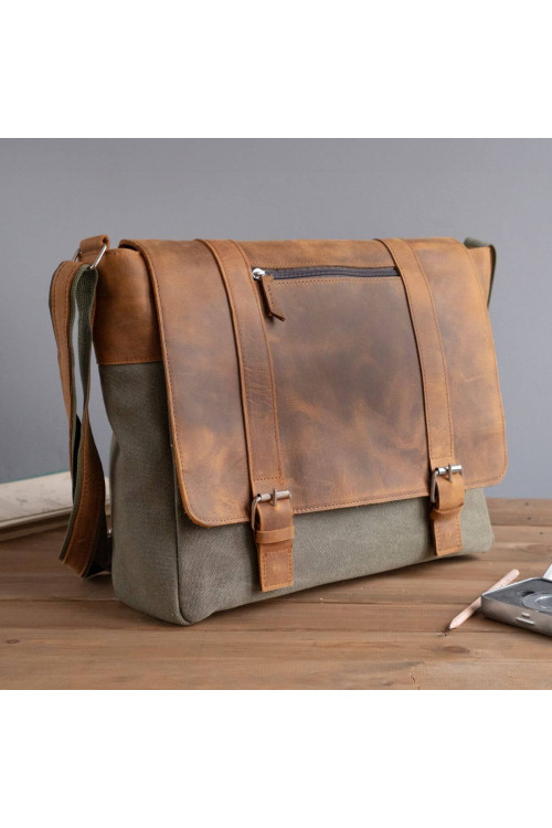 Koniakowa Torba na Studia Męska Skórzano Płócienna Belveder BC61