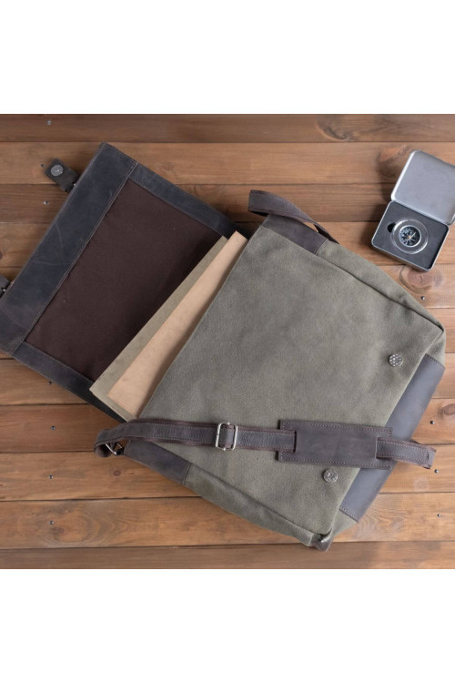 Ciemnobrązowa Torba Vintage Męska Skórzano Płócienna Belveder BC61