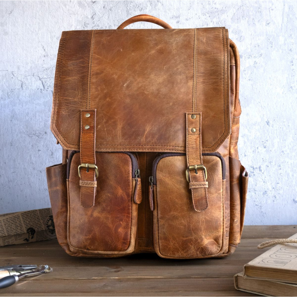 Jasnobrązowy Plecak Tornister Skóra Naturalna na Laptopa 15" Belveder BL058 