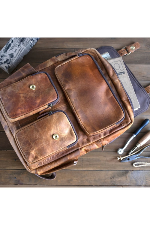 Jasnobrązowy Plecak Tornister Skóra Naturalna na Laptopa 15" Belveder BL058