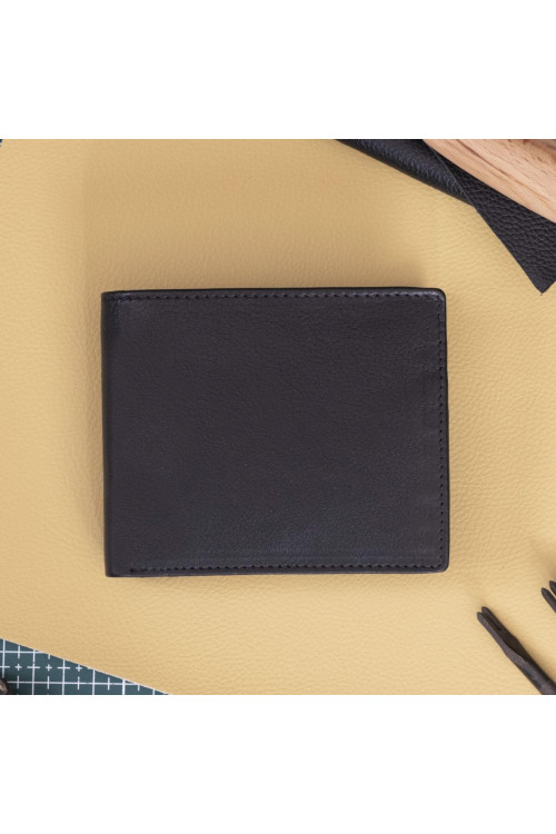 Czarny Portfel Męski z kolorowym wnętrzem Skóra Licowa SH-W21