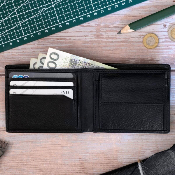 Czarny Minimalistyczny Portfel Męski Slim Wallet Skóra Licowa SH-3165 