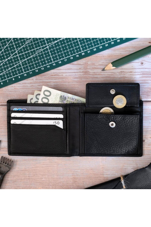 Czarny Minimalistyczny Portfel Męski Slim Wallet Skóra Licowa SH-3165