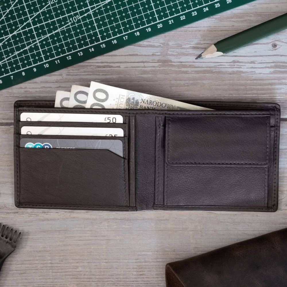 Brązowy Minimalistyczny Portfel Męski Slim Wallet Skóra Licowa SH-3165 