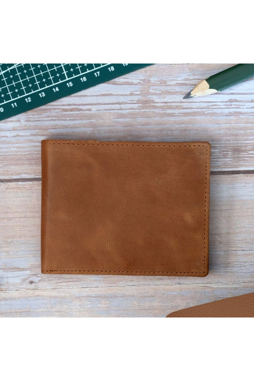 Karmelowy Cienki Portfel Męski Vintage na Karty Skóra Licowa SH-3165 