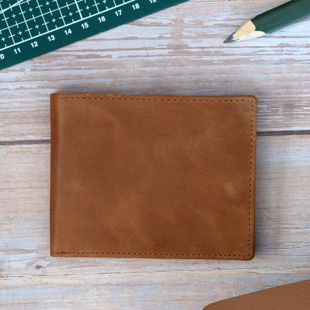 Karmelowy Cienki Portfel Męski Vintage na Karty Skóra Licowa SH-3165 
