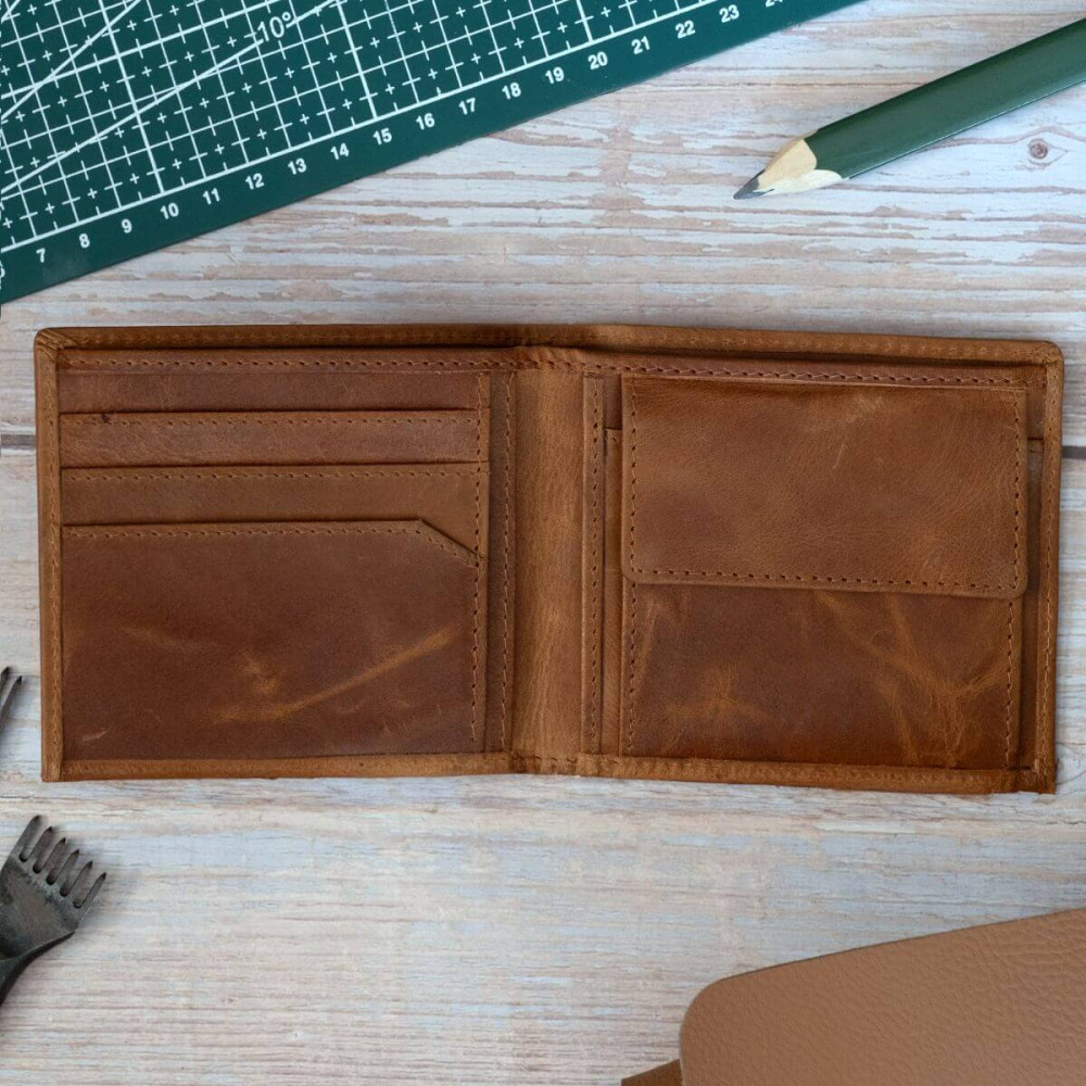 Karmelowy Cienki Portfel Męski Vintage na Karty Skóra Licowa SH-3165 