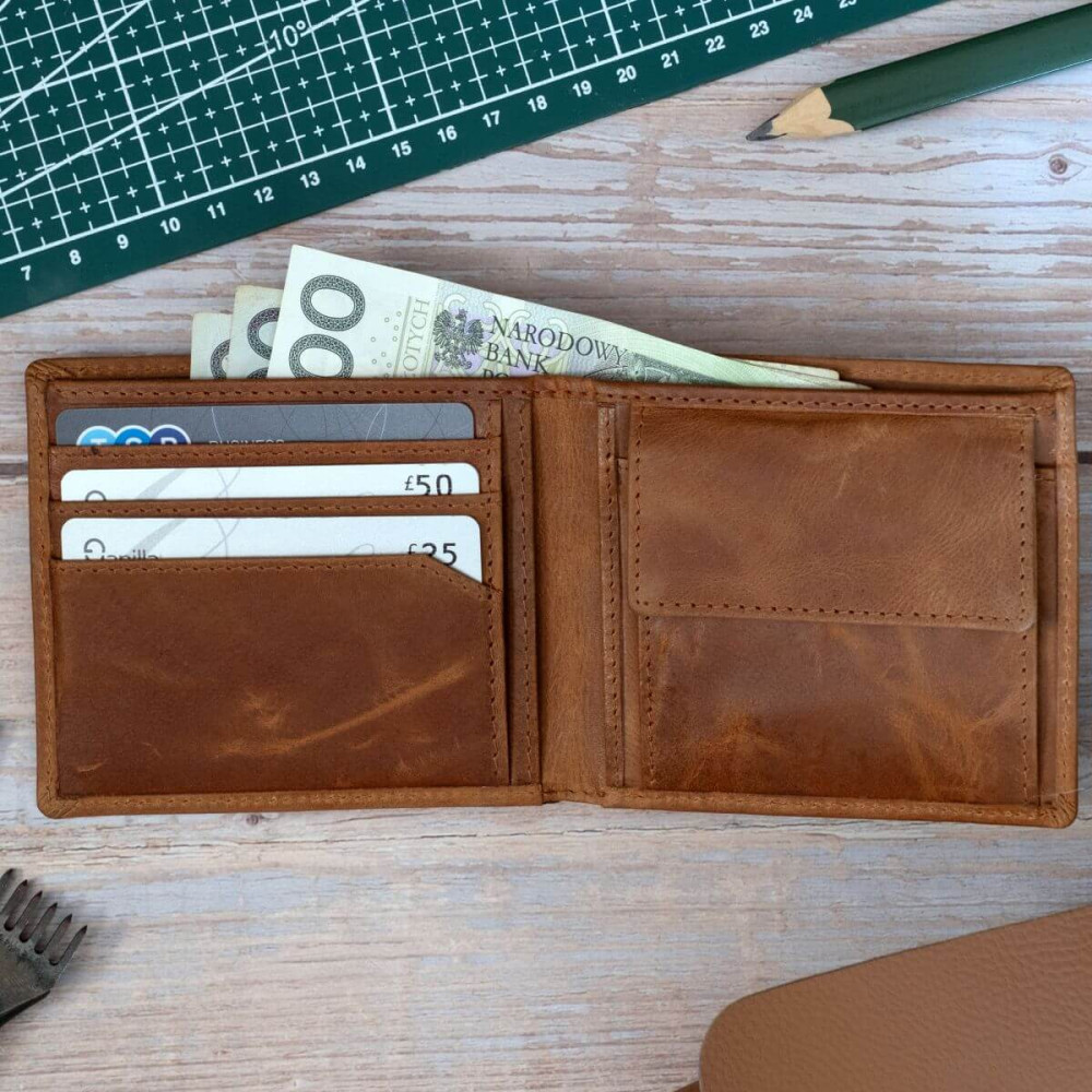 Karmelowy Cienki Portfel Męski Vintage na Karty Skóra Licowa SH-3165 