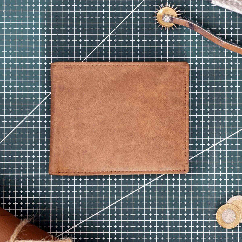 Jasnobrązowy Poziomy Portfel Męski Vintage Skóra Licowa Buffalo SH-130 