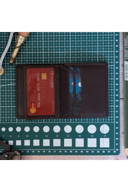 Brązowe Małe Etui na Karty Kredytowe, Dokumenty Skóra Licowa SH-127 