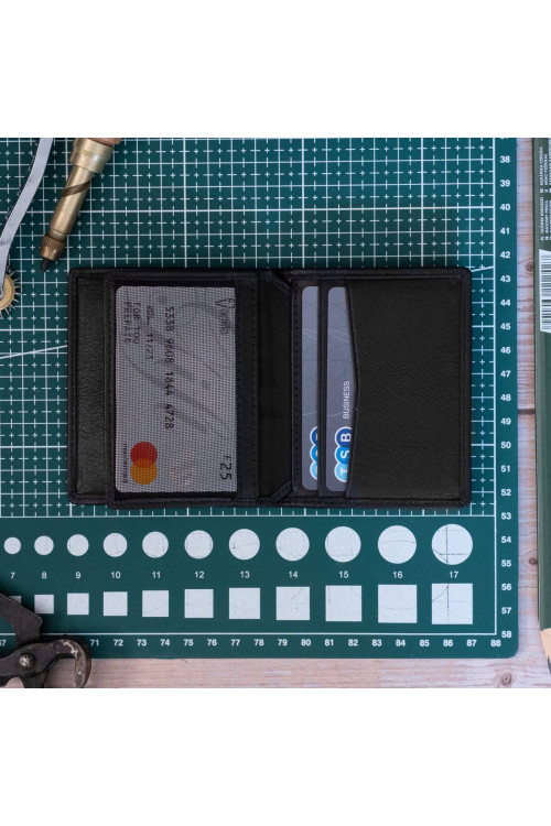 Czarne Małe Etui na Karty Kredytowe, Dokumenty Skóra Licowa SH-127 