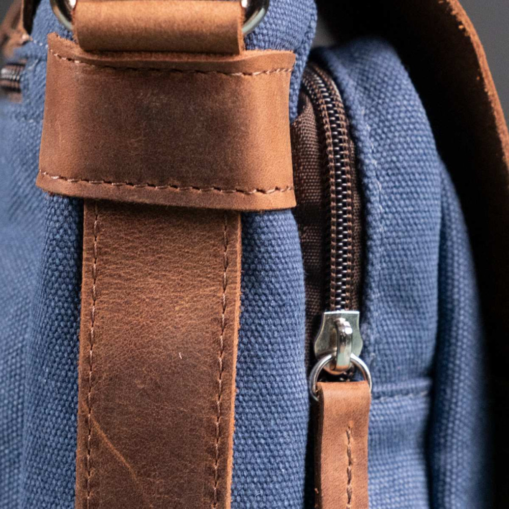 Koniakowo Granatowa Torba Vintage Męska Mała Skóra i Płótno Belveder BV15KNN 
