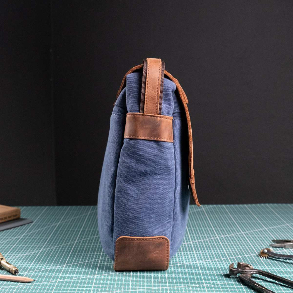 Koniakowo Granatowa Torba Vintage Męska na Ramię Skóra i Płótno Belveder BV17KNN 