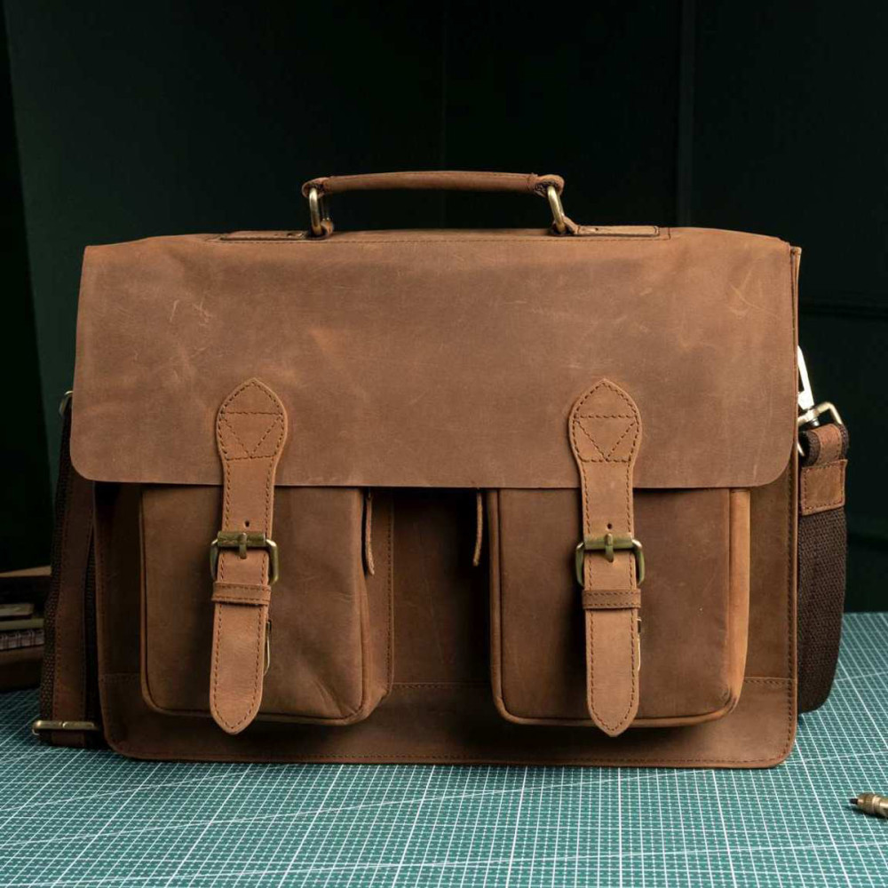 Brązowa Torba do Pracy Męska Skórzana Vintage Belveder BL114 