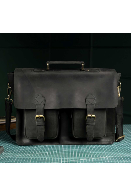 Czarna Torba do Pracy Męska Skórzana Vintage Belveder BL114