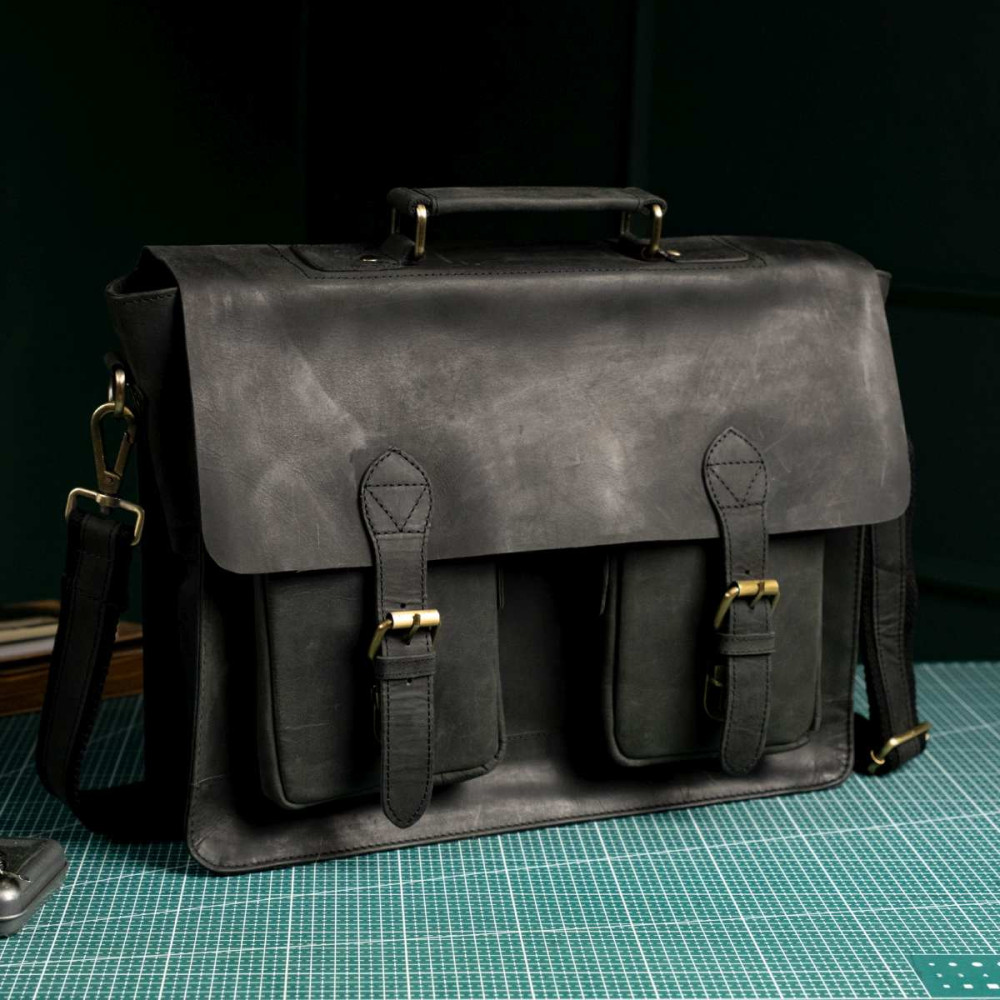 Czarna Torba do Pracy Męska Skórzana Vintage Belveder BL114 