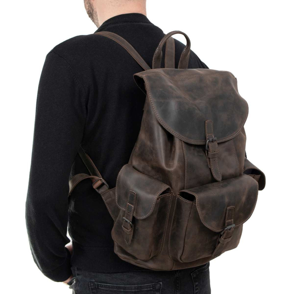 Brąz Ciemny Plecak Skórzany Męski Vintage Outlander BT33 