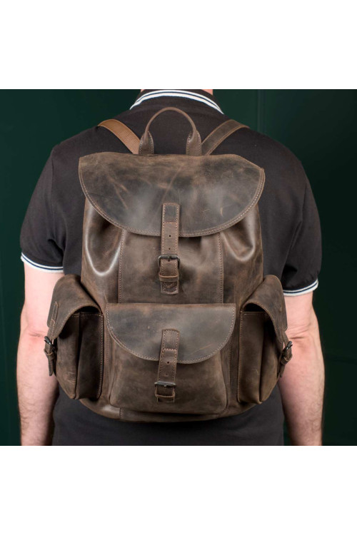 Brąz Ciemny Plecak Skórzany Męski Vintage Outlander BT33 