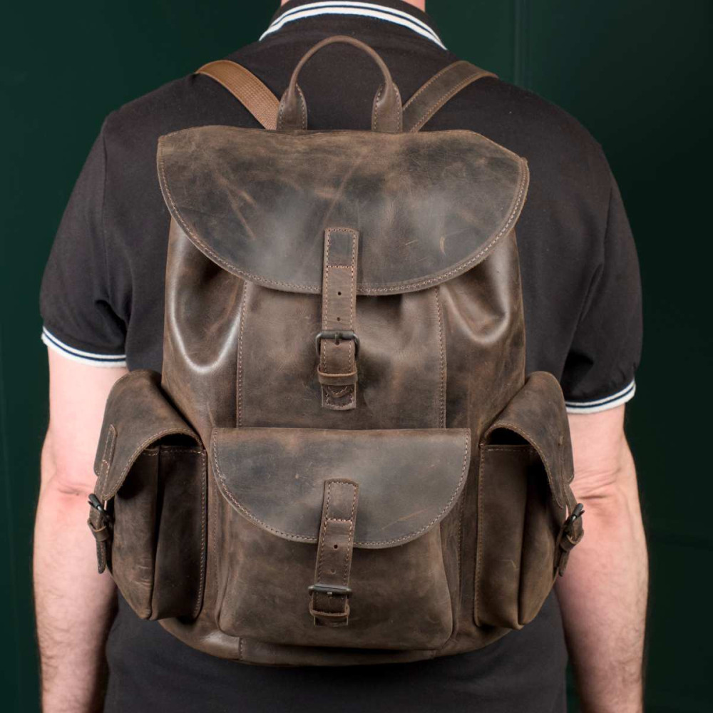 Brąz Ciemny Plecak Skórzany Męski Vintage Outlander BT33 