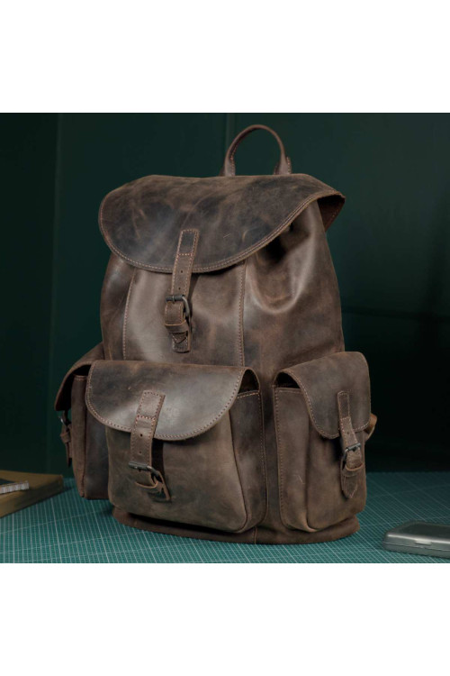 Brąz Ciemny Plecak Skórzany Męski Vintage Outlander BT33 