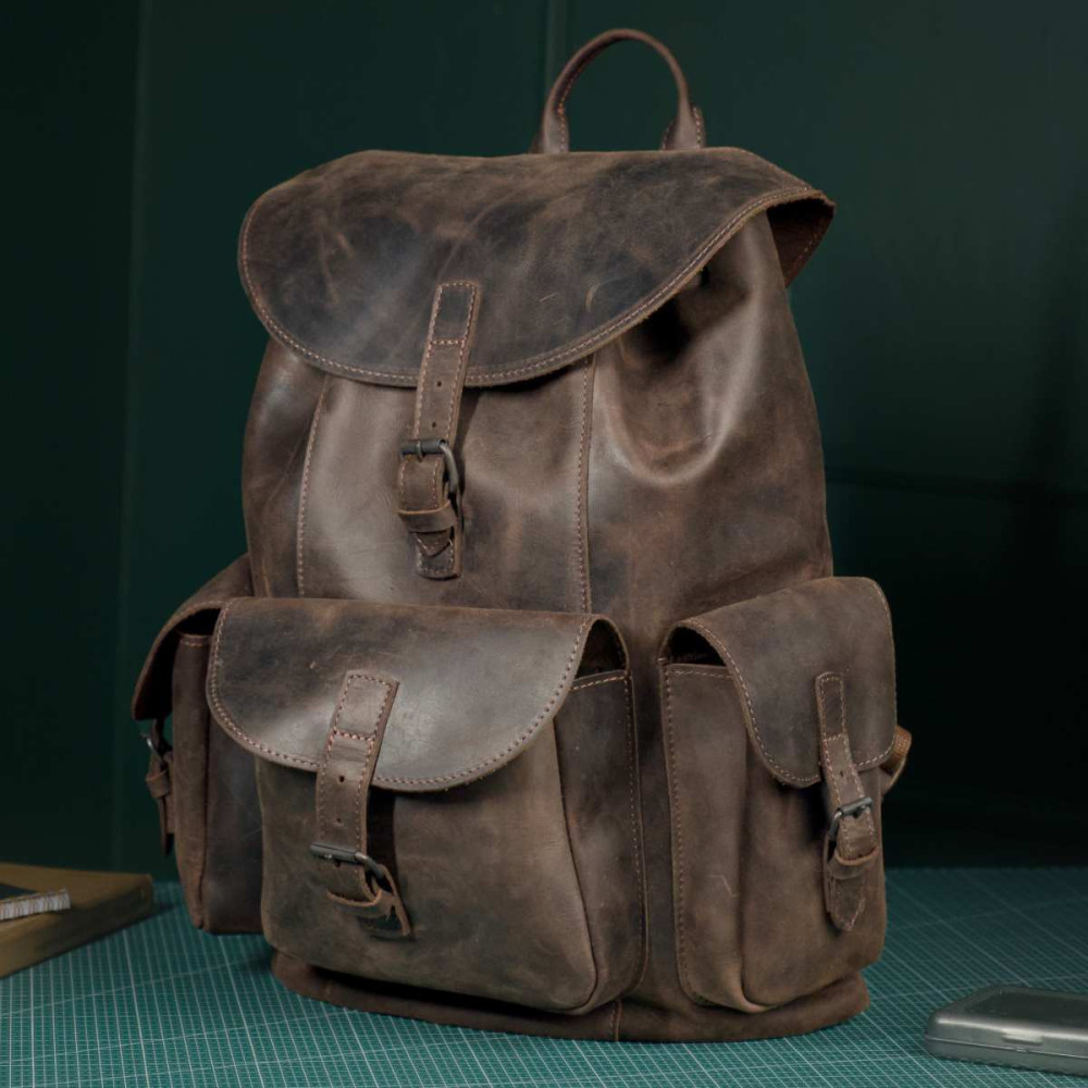 Brąz Ciemny Plecak Skórzany Męski Vintage Outlander BT33 