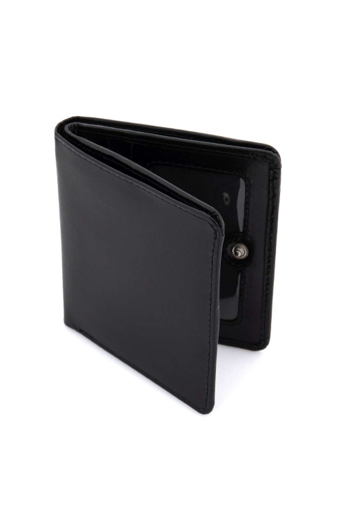 Czarny mini Portfel Damski na Karty Monety Skóra Belveder BV716