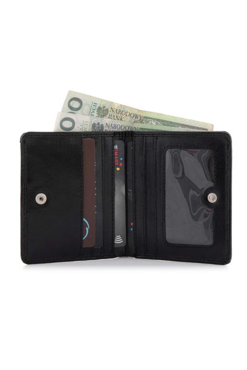 Czarny mini Portfel Damski na Karty Monety Skóra Belveder BV716