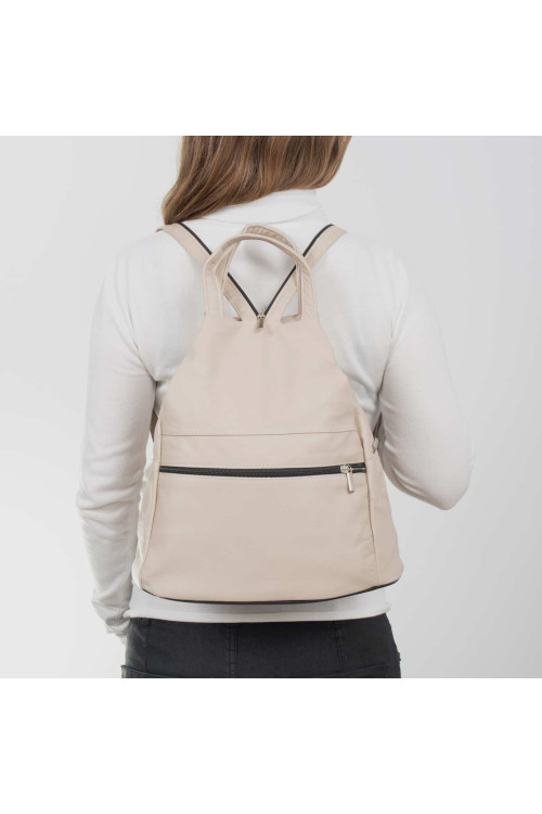 Beżowy Mały Plecak i Torebka Damski Skórzany trójkątny Arima03 