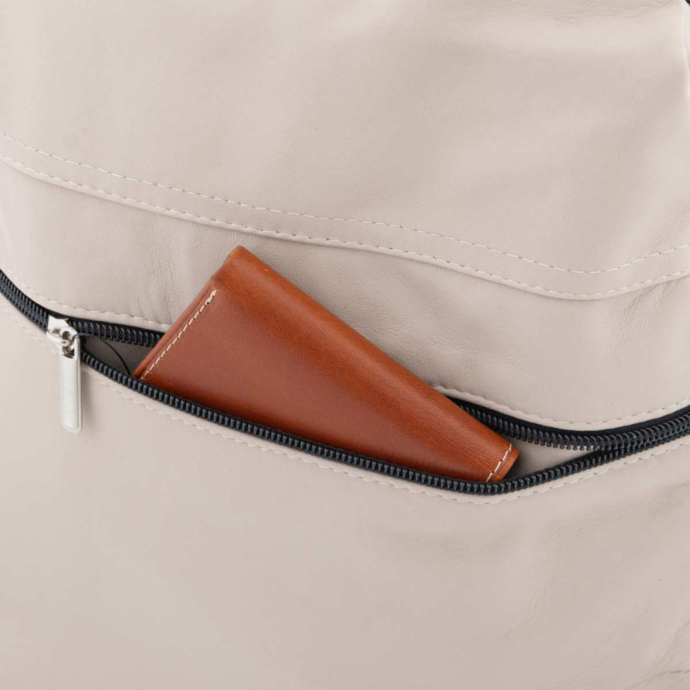 Beżowy Mały Plecak i Torebka Damski Skórzany trójkątny Arima03 