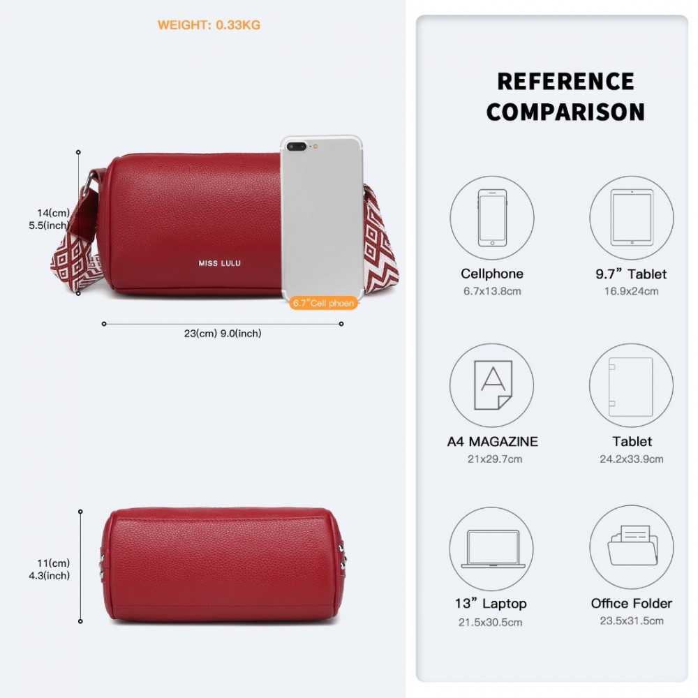 Czerwona Torebka Cylider Crossbody Owalna Skóra Naturalna Roal 