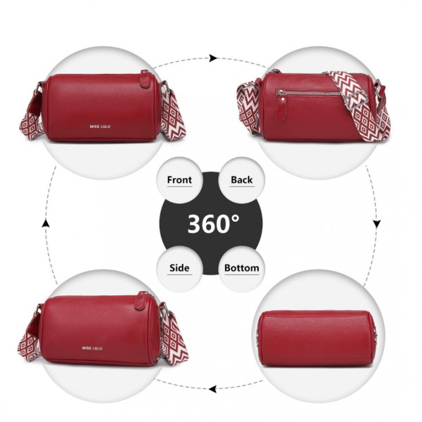 Czerwona Torebka Cylider Crossbody Owalna Skóra Naturalna Roal 