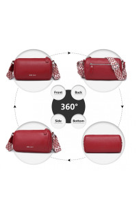 Czerwona Torebka Cylider Crossbody Owalna Skóra Naturalna Roal 