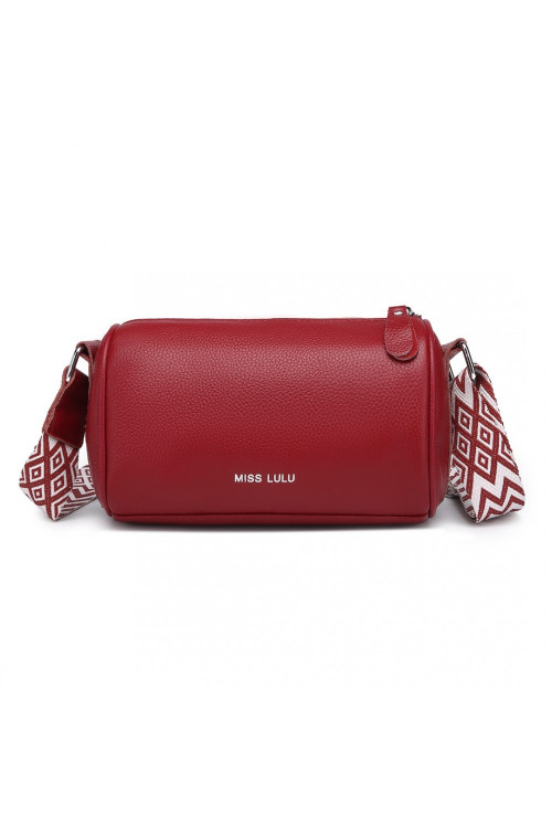 Czerwona Torebka Cylider Crossbody Owalna Skóra Naturalna Roal 