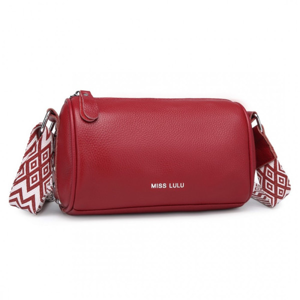 Czerwona Torebka Cylider Crossbody Owalna Skóra Naturalna Roal 